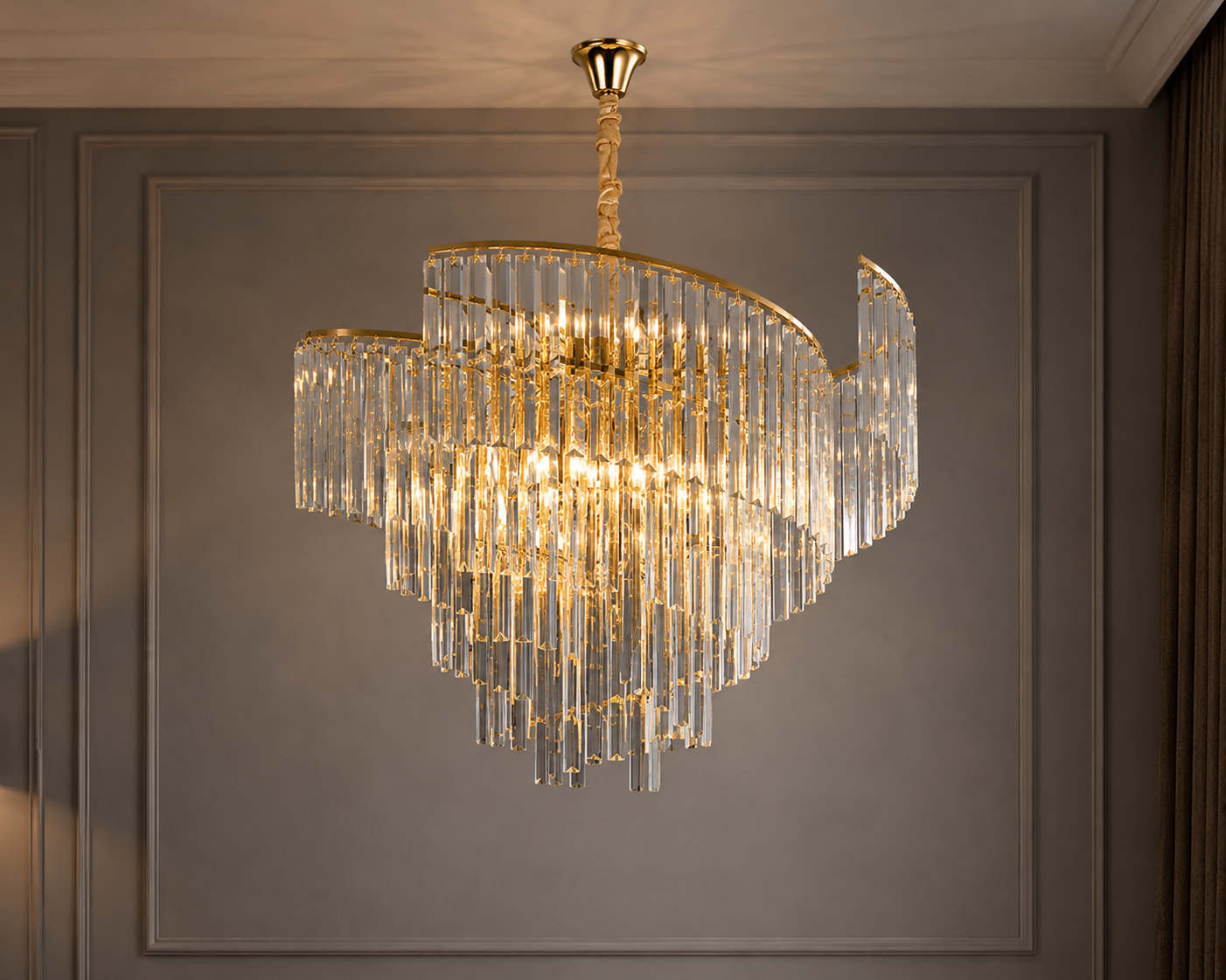 Candelabru Ø400×H380 mm, 5 becuri E27, design cu cristale lungi și structură aurie 98068/400