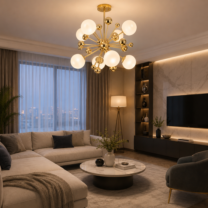 Pendul LED, 8 becuri E27, design moderm ,aurie grandioasă 98182/8