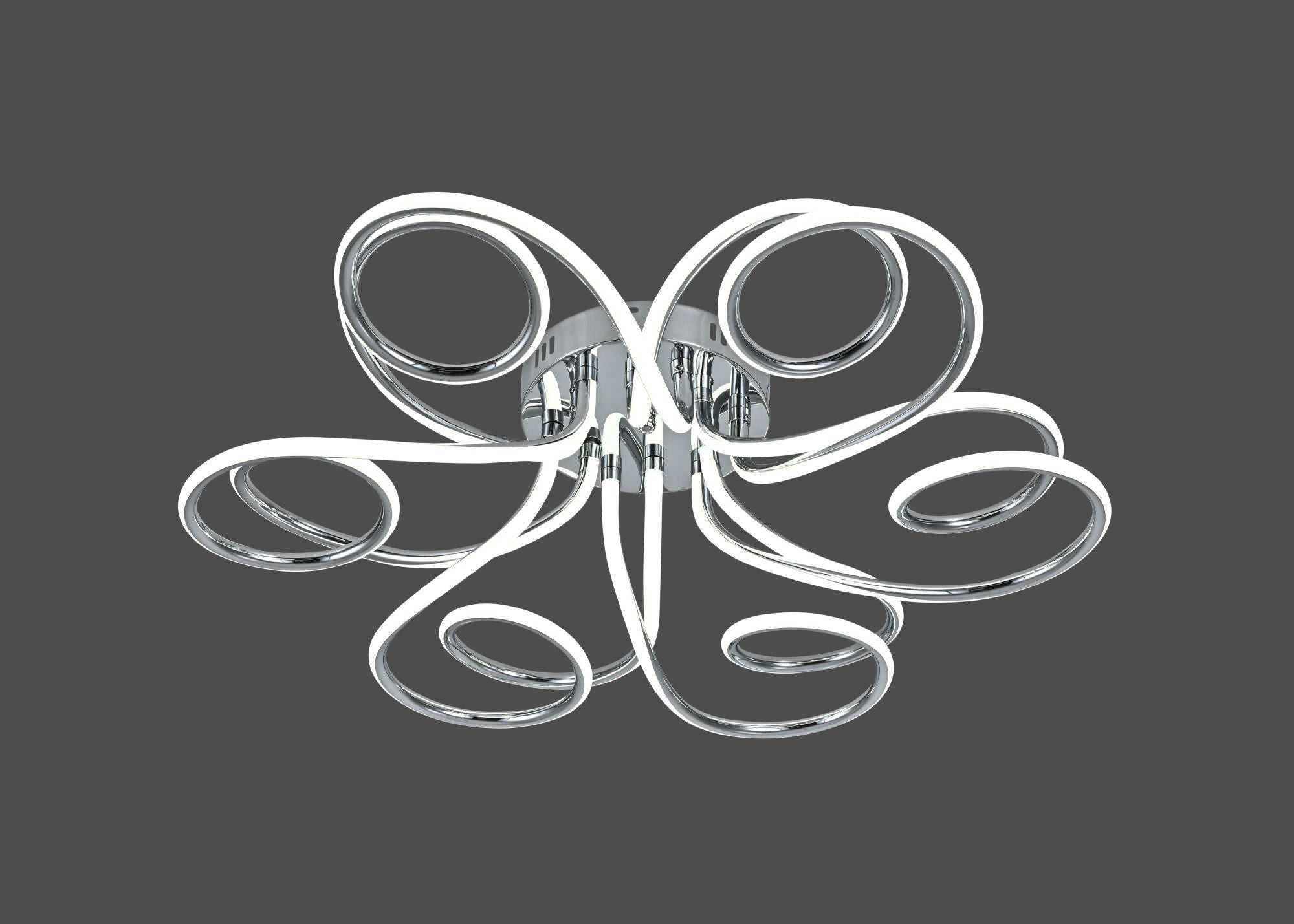 Lustra LED decorativa cu design ondulat cromat, 288W, Ø720×H170 mm, lumina reglabila 3000K–6500K, telecomanda inclusa