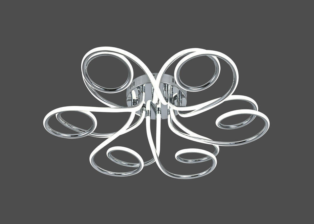 Lustra LED decorativa cu design ondulat cromat, 288W, Ø720×H170 mm, lumina reglabila 3000K–6500K, telecomanda inclusa