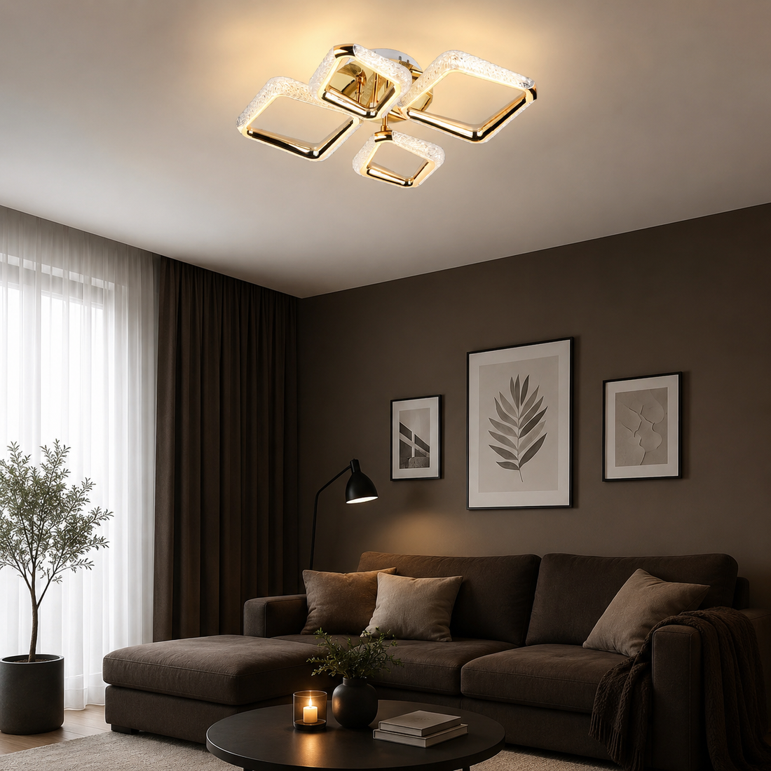 Lustra LED aurie cu patru pătrate și telecomandă – lumină reglabilă 3000–6500K, 60W  P013/2+2