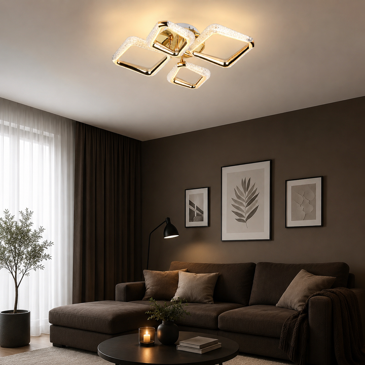 Lustra LED aurie cu patru pătrate și telecomandă – lumină reglabilă 3000–6500K, 60W  P013/2+2
