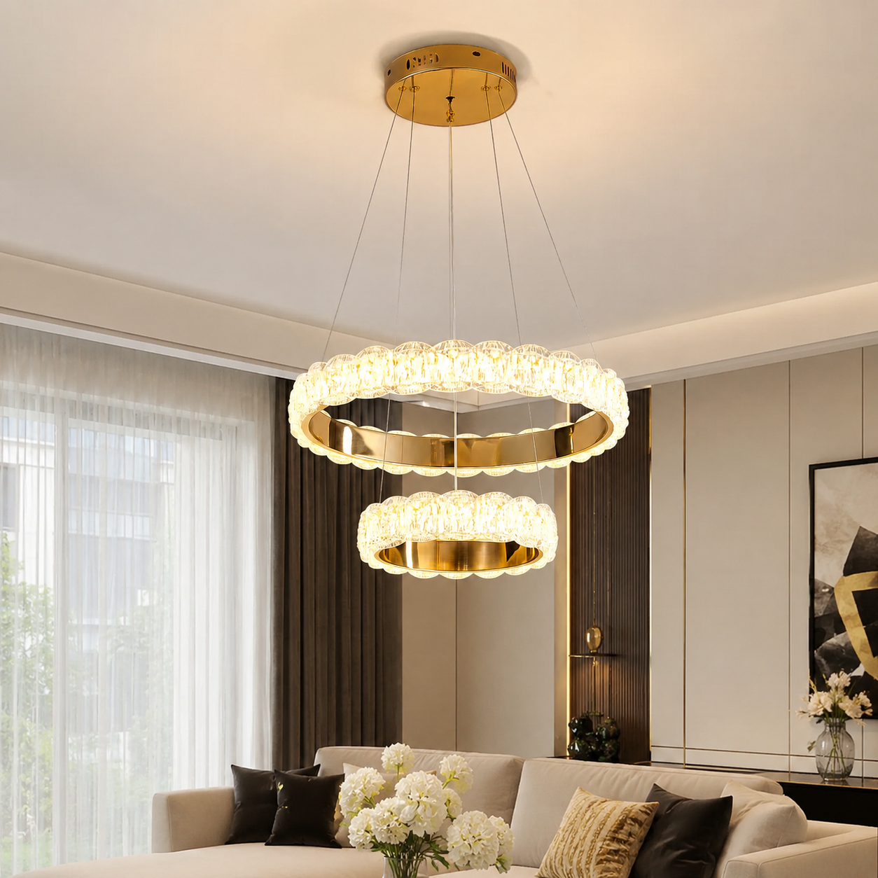 Pendul LED 75306/500+300 FGD, 168W, telecomandă, lumină reglabilă 3000K-6500K