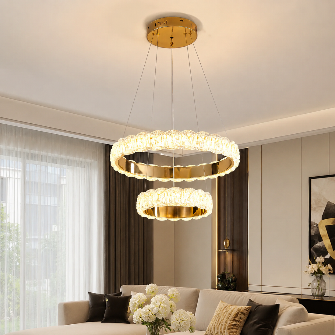 Pendul LED 75306/500+300 FGD, 168W, telecomandă, lumină reglabilă 3000K-6500K
