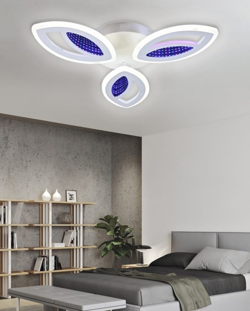 Lustra LED Modernă Alba cu 3 Petale,CU TELECOMANDA REGLABILA