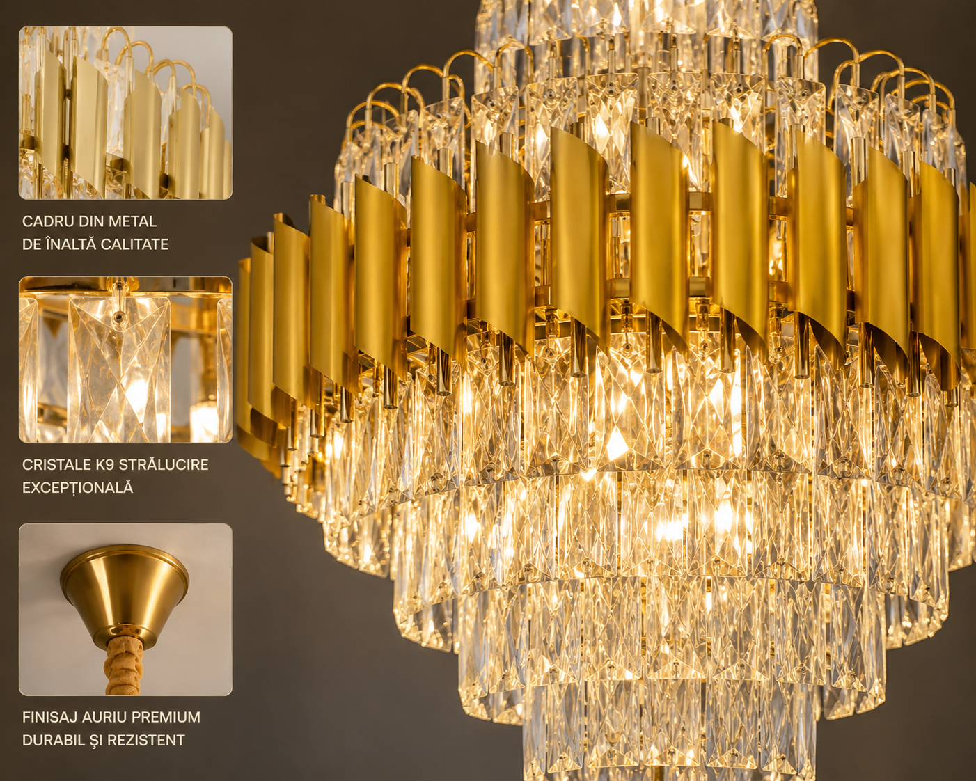 Candelabru Lux 60cm E27 Auriu Cristale 15 Becuri 9001/600×900FG