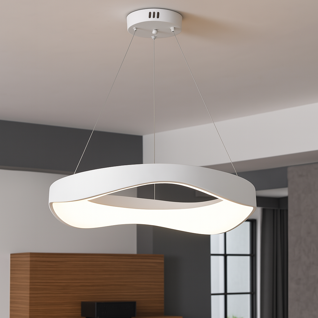 Pendul LED Modern L75196/520WH cu Telecomandă – Alb, Ø52 cm
