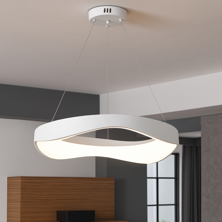 Pendul LED Modern L75196/520WH cu Telecomandă – Alb, Ø52 cm