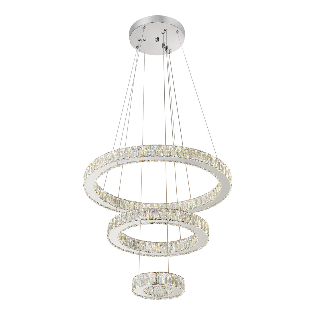 Pendul LED Cristal 3 Inele cu Telecomanda 2.4G, 120W, Ø60cm, Lumina Reglabila Alb Cald-Rece