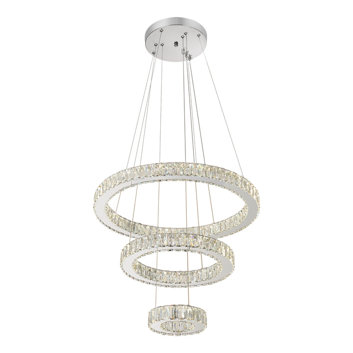 Pendul LED Cristal 3 Inele cu Telecomanda 2.4G, 120W, Ø60cm, Lumina Reglabila Alb Cald-Rece