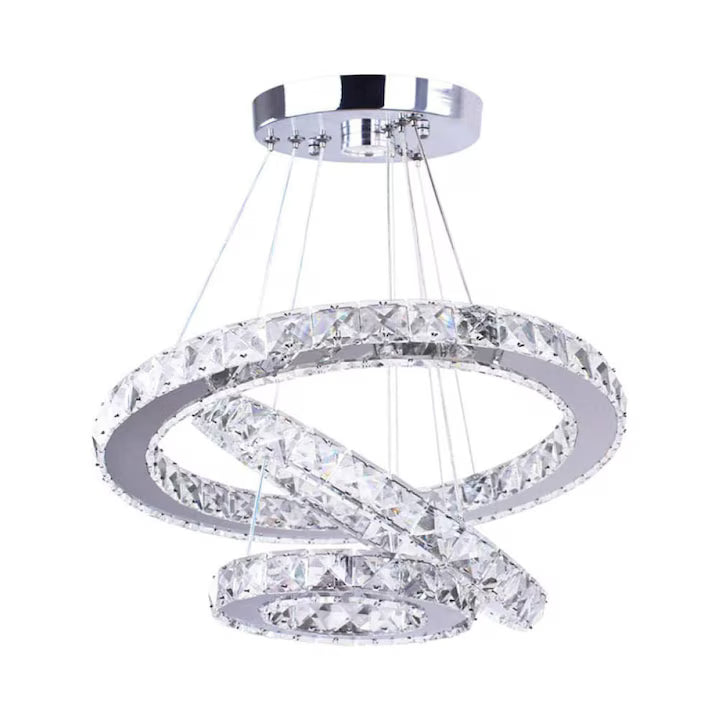 PENDUL LED CRISTAL 3INELE CU TELECOMANDA 2.4G, 120W, Ø60CM, LUMINA REGLABILA ALB CALD-RECE