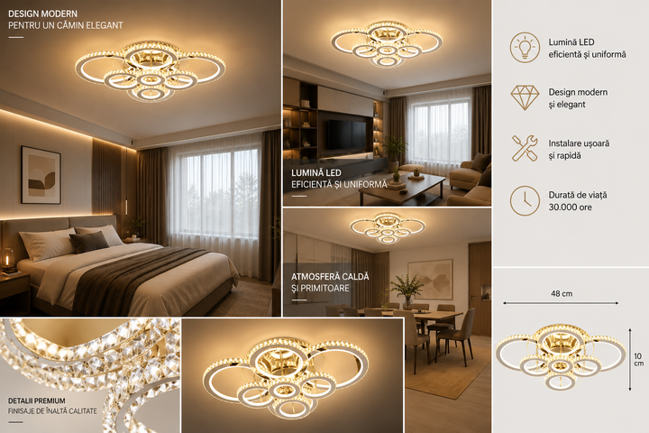 LUSTRA LED CRISTAL RGB CU TELECOMANDA, 328W, 8INELE, LUMINA REGLABILA 3500-6500K, MODEL 2875/8