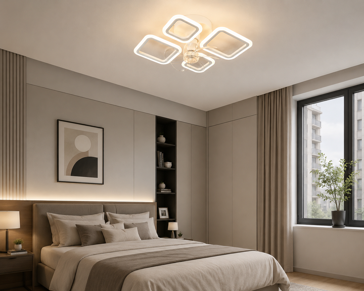 Lustra LED cu  Ventilator cu telecomanda – 72W, 640×495×125 mm, Alb, 3000–6500K 26251/2+2