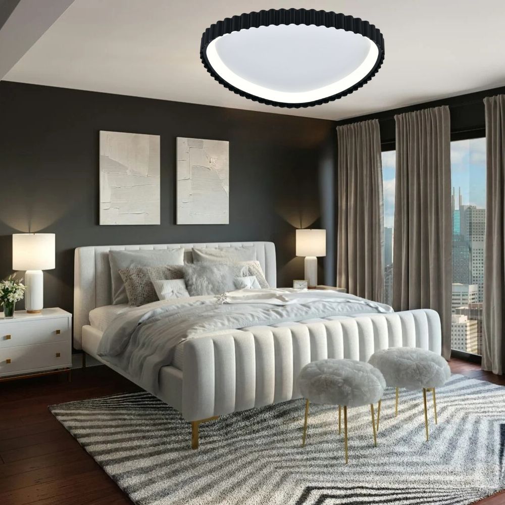 Plafoniera LED neagra cu design ondulat și telecomandă – lumină reglabilă 3000–6500K – 66W – L77260/530A1 MB