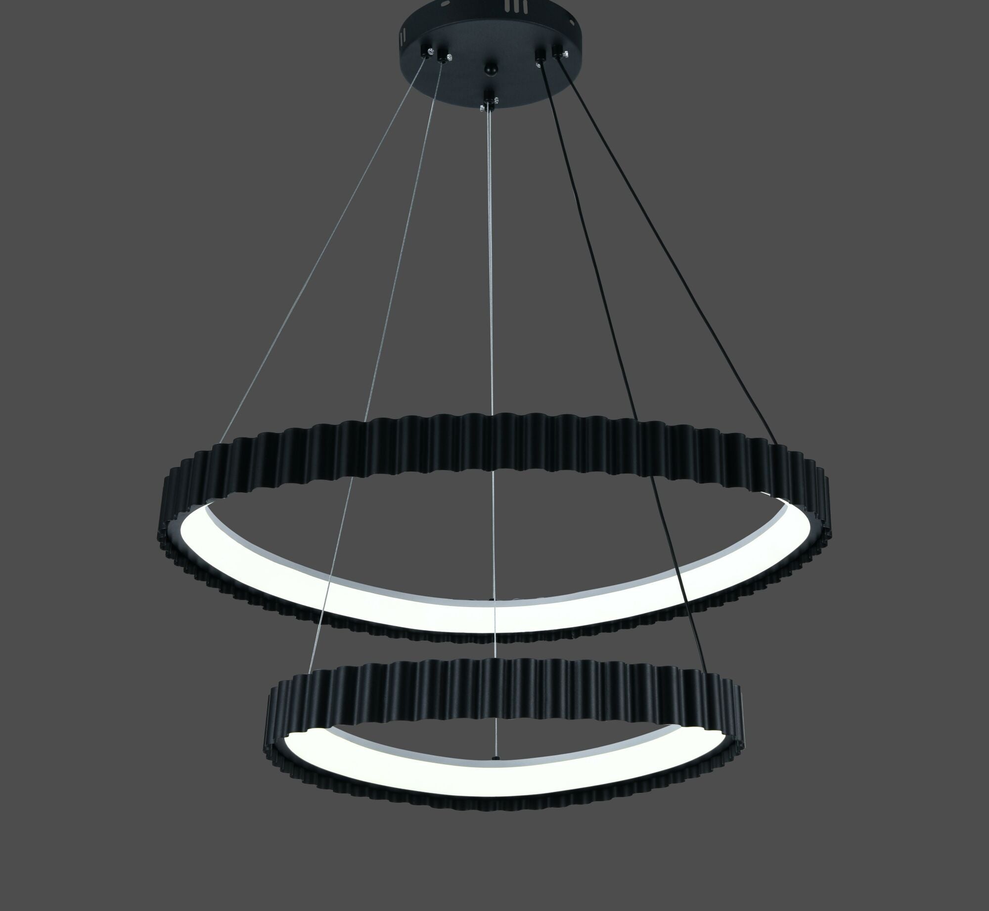 Pendul LED dubla negru suspendat cu telecomanda – design ondulat modern – 132W – L77260/630+430 MB