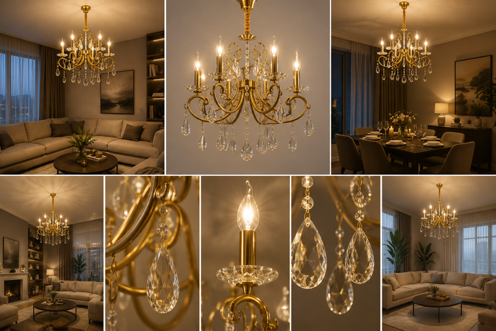 Candelabru Elegant, model 7928-5 Copper – Design Retro cu Cristale
