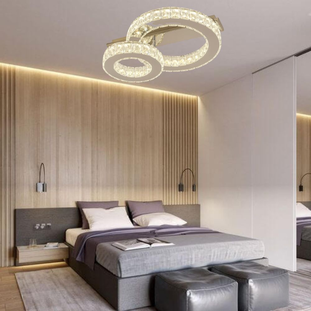 Lustră LED dublă 66W cu cristale și telecomandă, finisaj cromat, 3000–6500K – L78001/1+1A1 CR