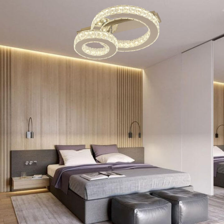 Lustră LED dublă 66W cu cristale și telecomandă, finisaj cromat, 3000–6500K – L78001/1+1A1 CR