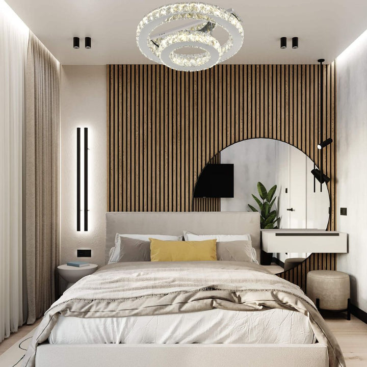 Lustră LED dublă 66W cu cristale și telecomandă, finisaj cromat, 3000–6500K – L78001/1+1CR