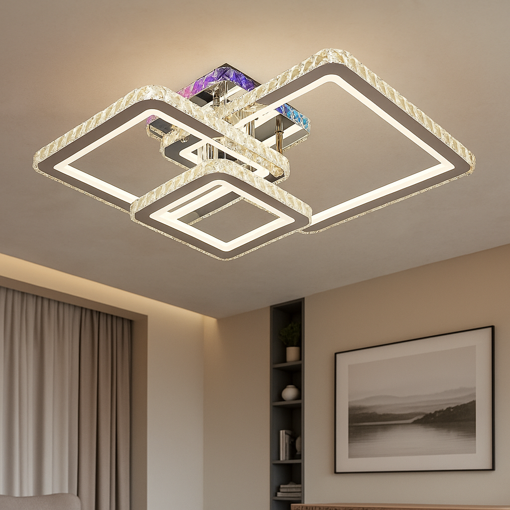 Lustră LED geometrică pătrătă cromată L7965D/3CZ CR în living