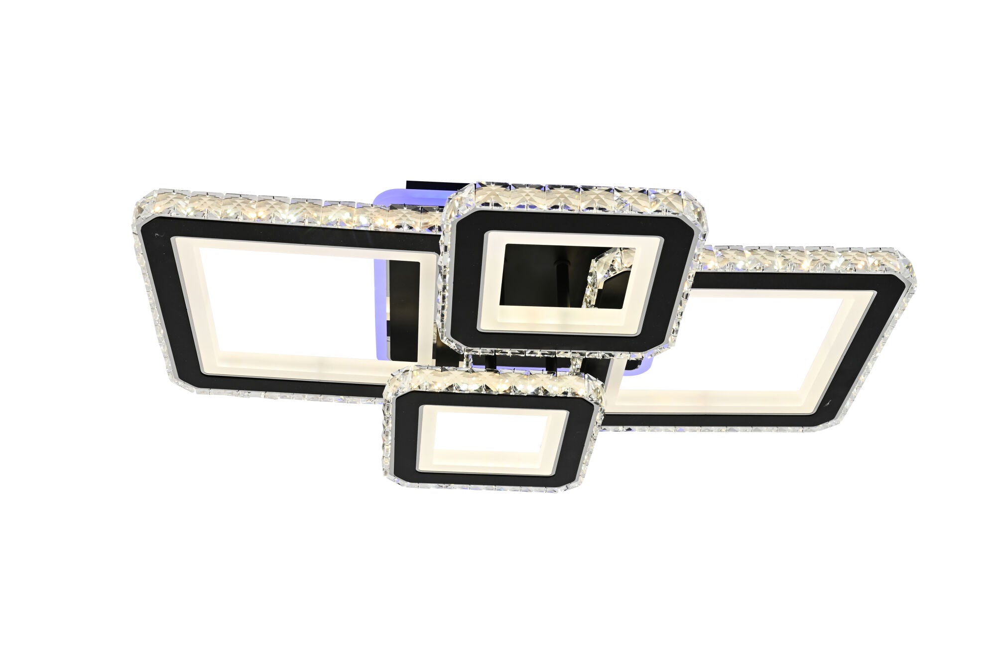 LUSTRA LED 2+2 PATRATA, DESIGN MODERN ALB CU INSERTII CROMATE – 7965/2+2 BK