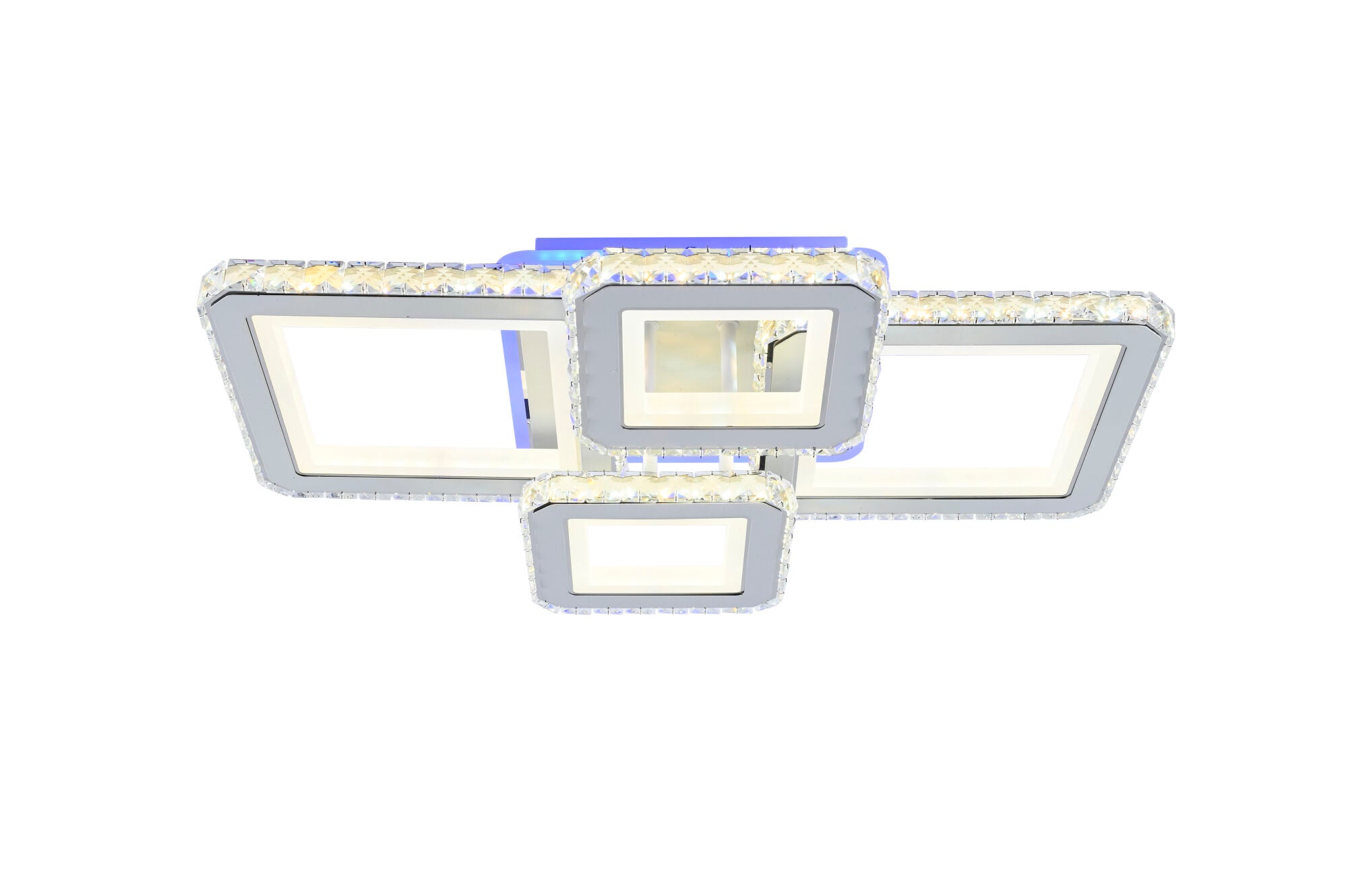 Lustra LED 2+2 patrata, design modern alb cu insertii cromate – L7965/2+2C WH+CR