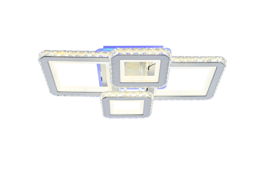 Lustra LED 2+2 patrata, design modern alb cu insertii cromate – L7965/2+2C WH+CR