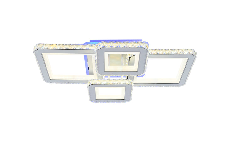 Lustra LED 2+2 patrata, design modern alb cu insertii cromate – L7965/2+2C WH+CR