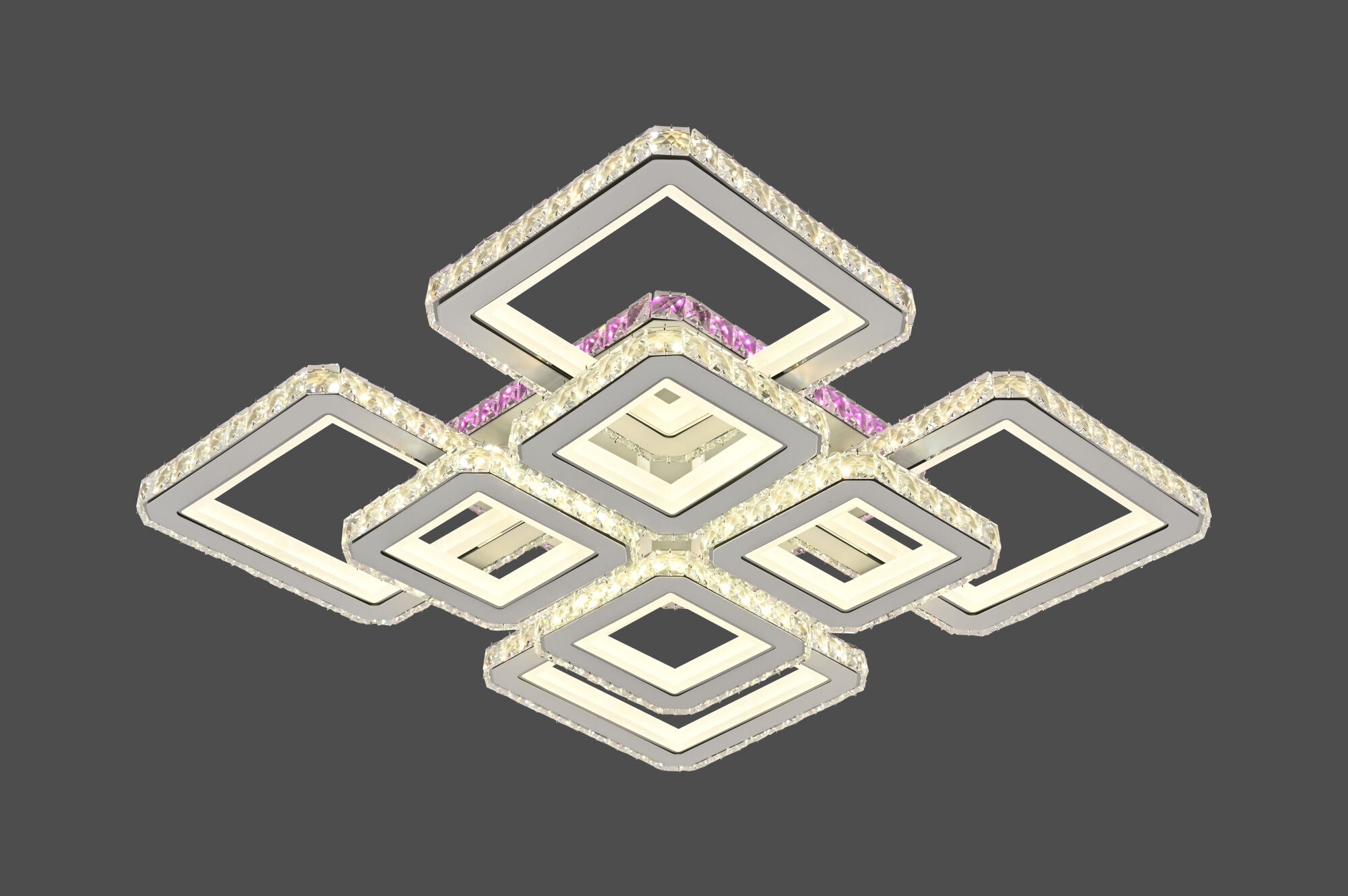 Lustra LED cu patrate moderne incrustate, alb si crom – L7965/4+4CZ WH+CR