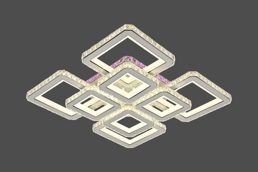 Lustra LED cu patrate moderne incrustate, alb si crom – L7965/4+4CZ WH+CR