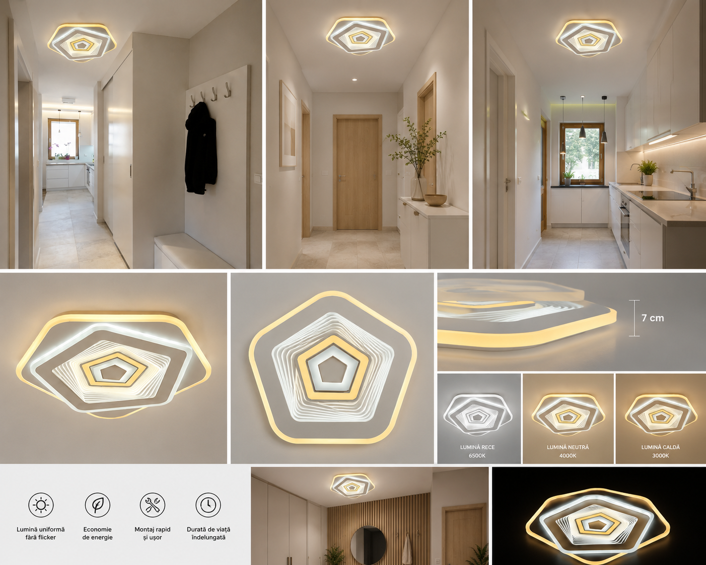 Plafonieră LED L7660/400WH+CR – 104W, Cu Cristale, Lumină Reglabilă