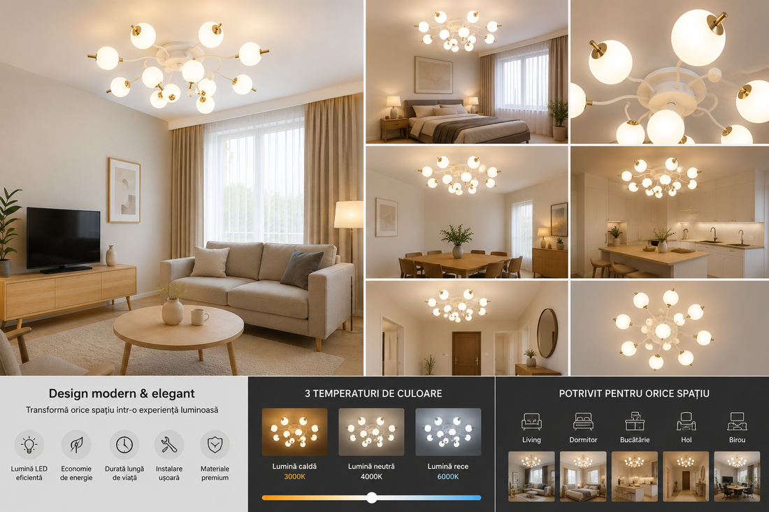 Lustră LED cu Telecomandă L77131/8+4C WH+FGD, 192W, 3000–6500K, Ø796mm
