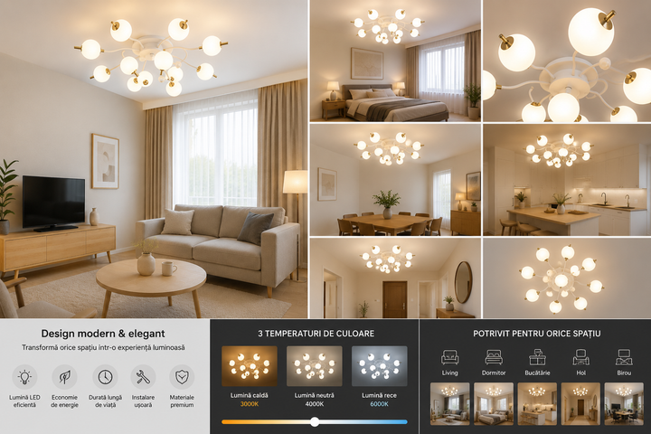 Lustră LED cu Telecomandă L77131/8+4C WH+FGD, 192W, 3000–6500K, Ø796mm
