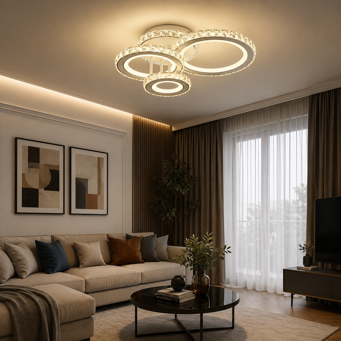 Lustra LED 134W cu telecomandă, 545x445x160 mm, lumină reglabilă 3000–6500K – model 19375/4WH