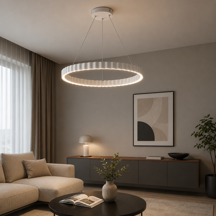 Pendul  LED suspendata rotund alb cu design ondulat și telecomandă – 62W   77259/500 WH