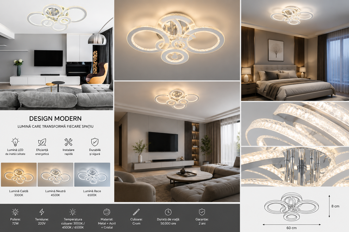 Lustra LED modernă cu lumină reglabilă – Model 26064/2+2+2CR