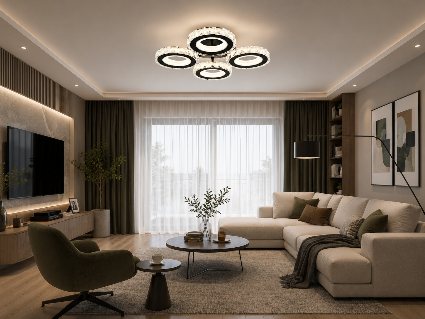 Lustra LED 19373/4WH+CR cu telecomandă, 96W, lumină reglabilă 3000–6500K, design modern alb și crom 19373/4BK