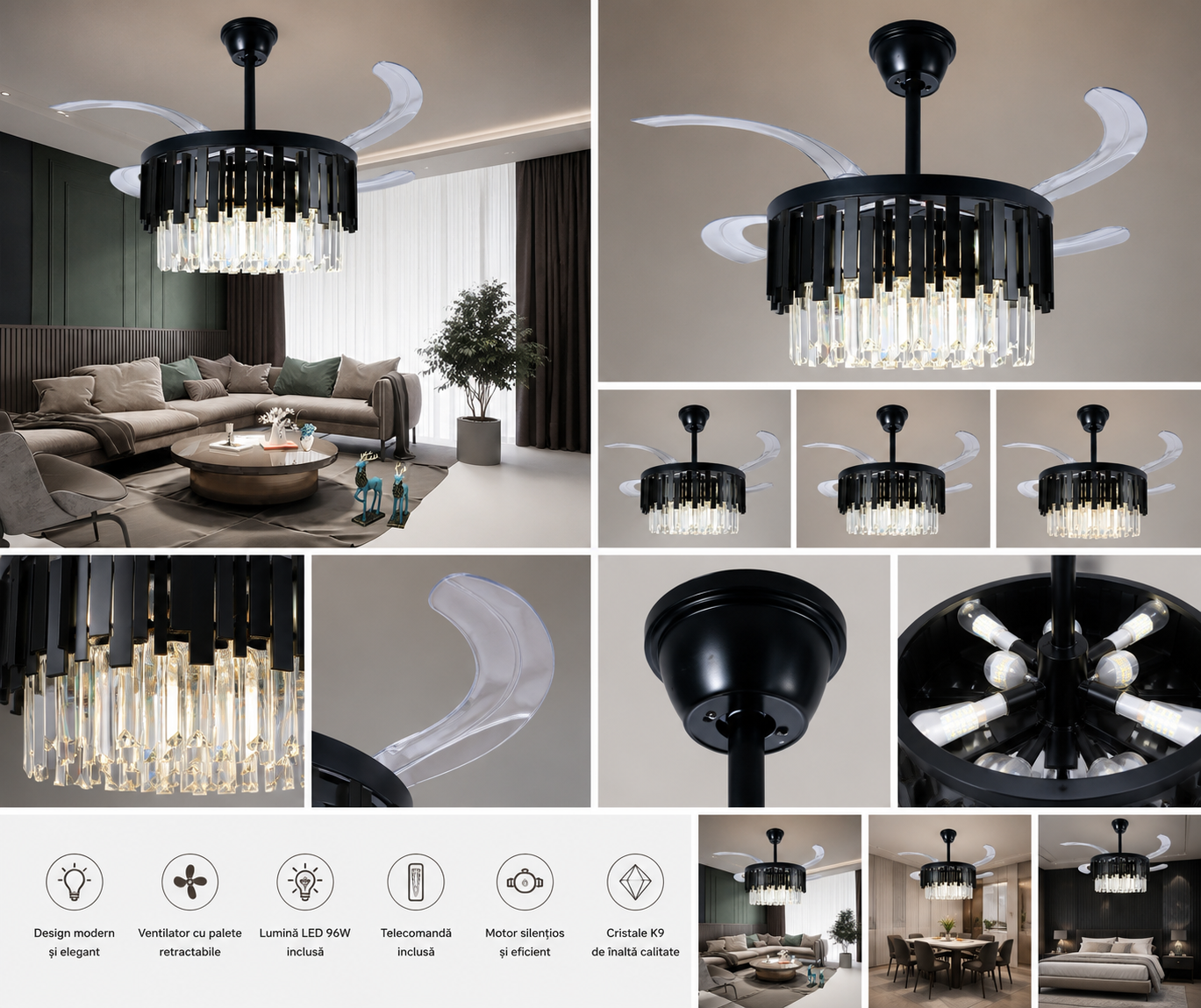 Candelabru cu Ventilator LED 96W –  F3211/500 BK