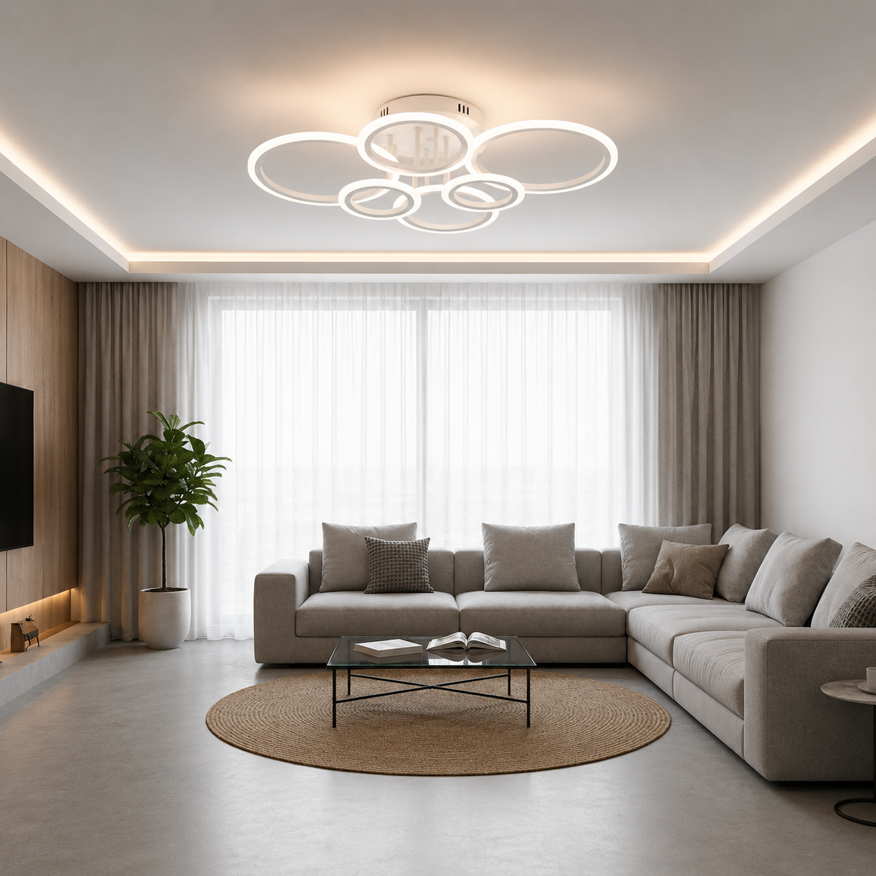 Lustra LED modernă, 112W, lumină reglabilă 3000–6500K, cu telecomandă, 7728/4+2WH