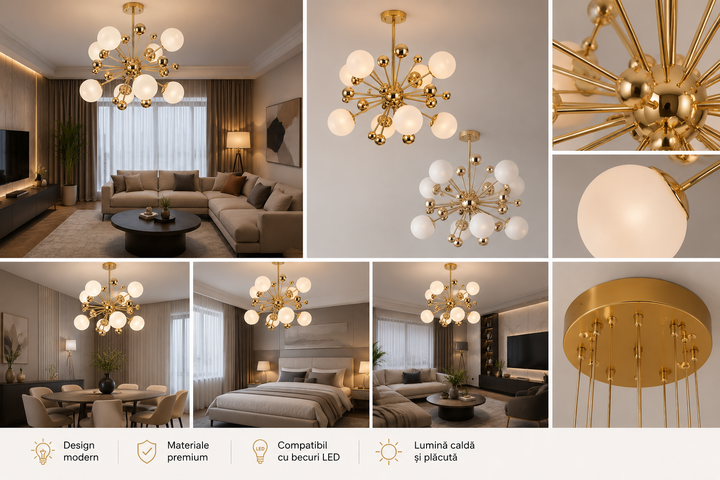 Pendul LED, 8 becuri E27, design moderm ,aurie grandioasă 98182/8