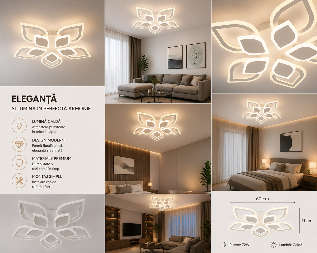 Lustra LED L7769/5 – 80W, Design Elegant cu 5 Elemente, Lumina Reglabila
