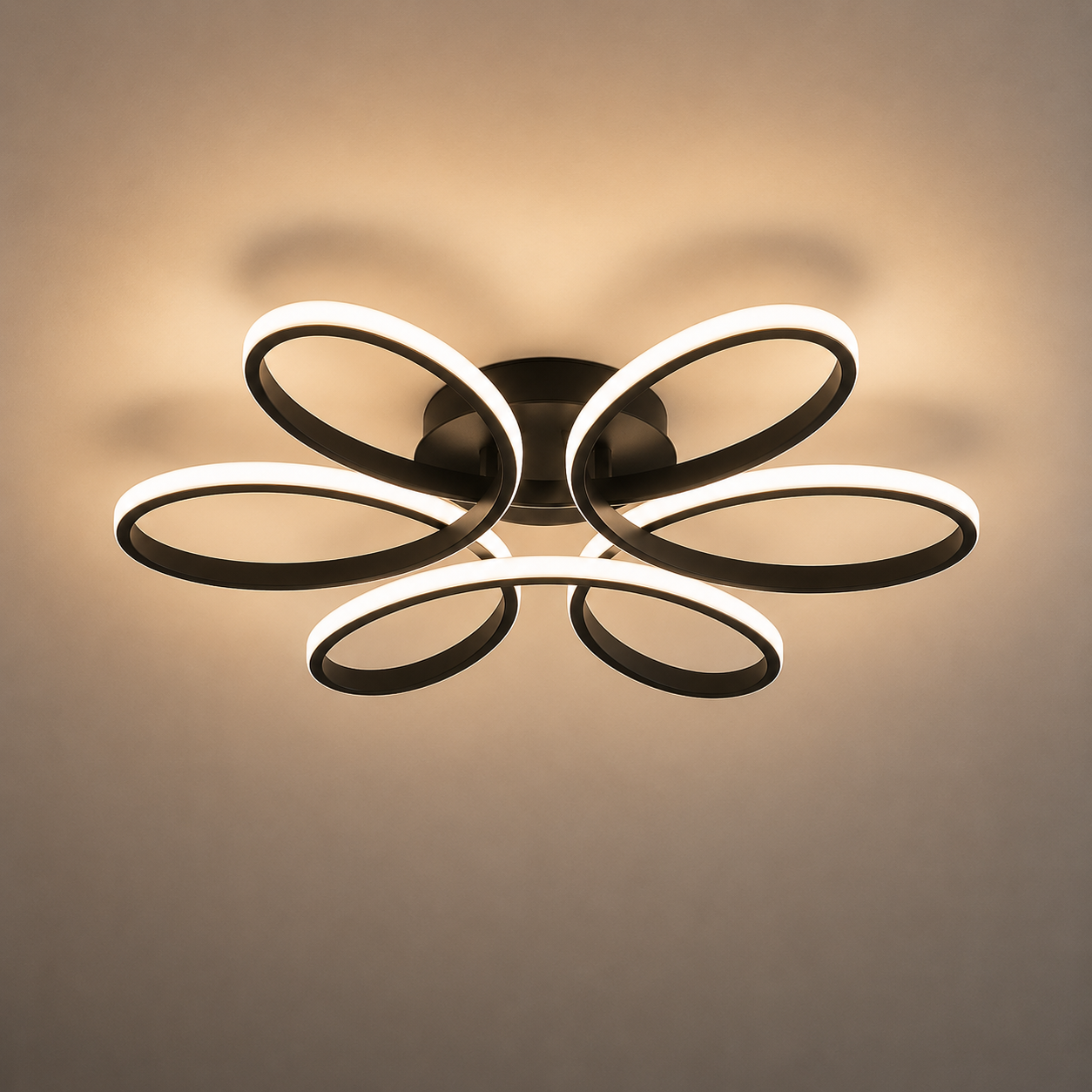 Lustra LED Modernă 120W cu Telecomandă, Temperatură Reglabilă 2800K–6500K, Design Floral Negru – Model 809 BK