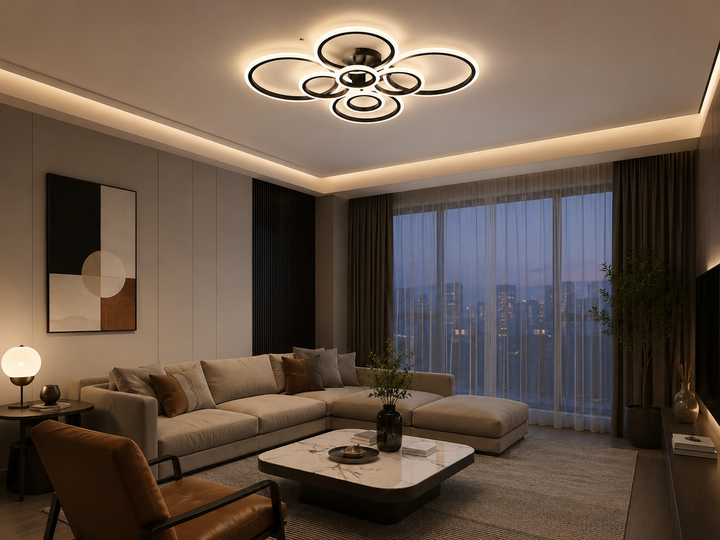 Lustra LED moderna, 180W, lumină reglabilă 3000–6500K, cu telecomanda, 7728/4+4 BK
