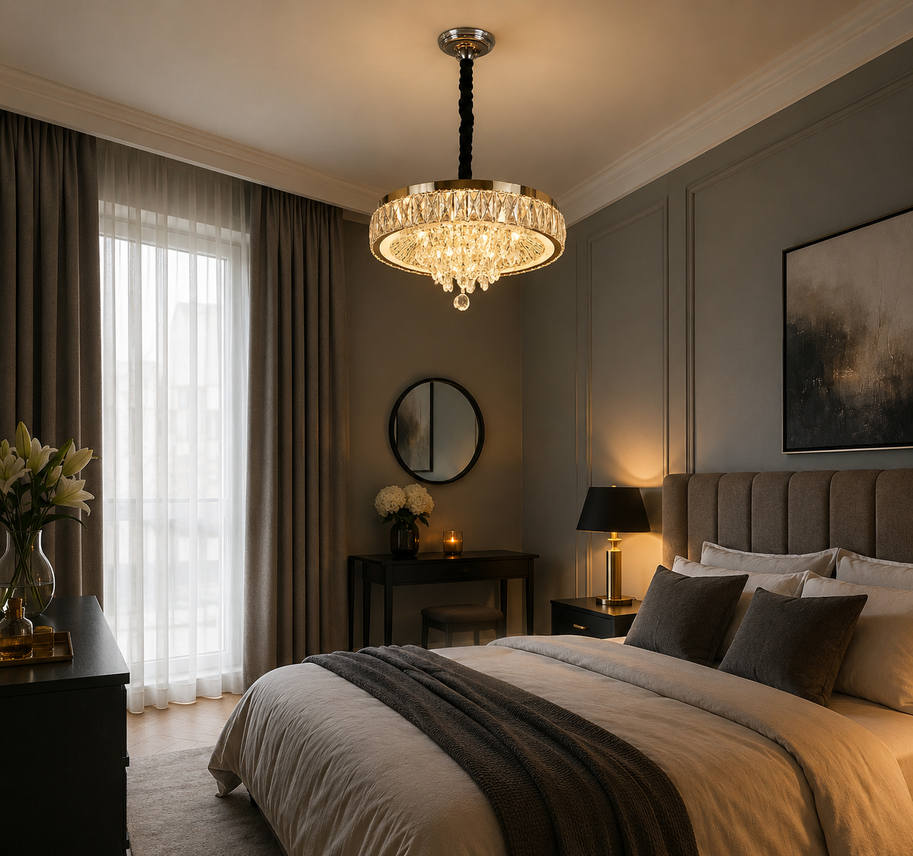 Candelabru LED Ø400 cu Cristale și Telecomanda, Model 2961-400