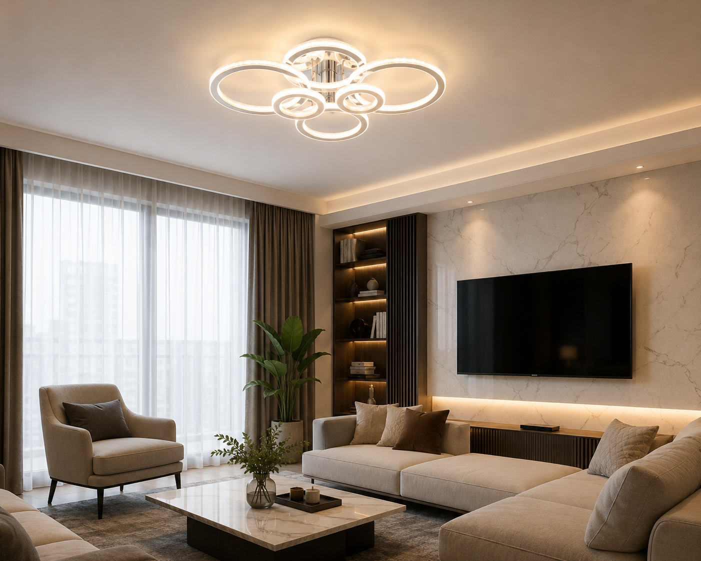Lustră LED cu design modern și 6 elemente luminoase – Model 26055/4+2 WH+CR