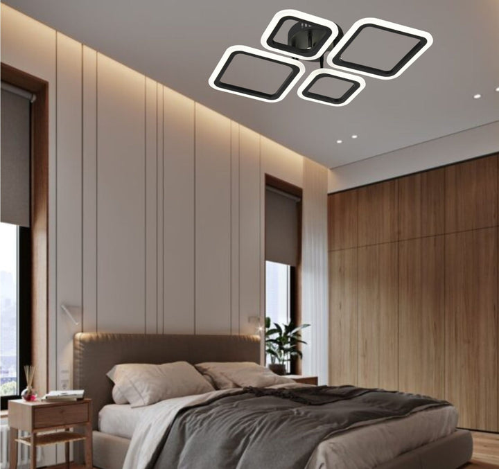 Lustra LED moderna cu telecomanda, 72W, 3000–6500K, 600×435×70 mm – model W8036/2+2BK