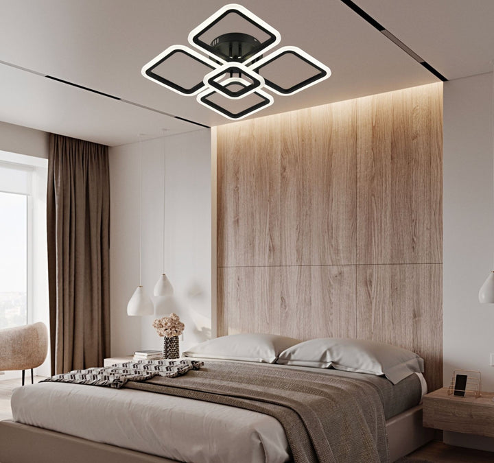 Lustra LED moderna cu telecomanda, 102W, 3000–6500K, 445×445×110 mm – model W8036/4+1BK