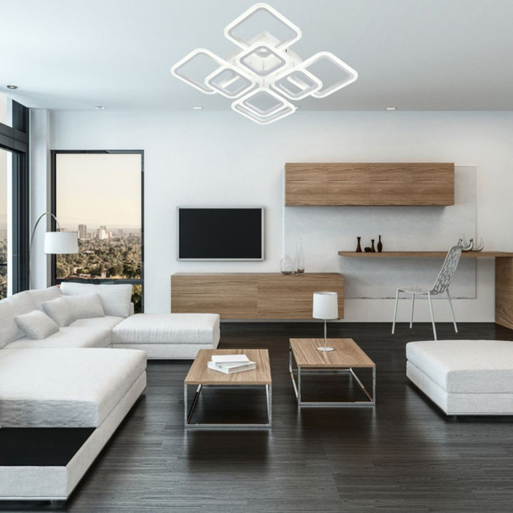 Lustra LED moderna cu telecomanda, 144W, 3000–6500K, 525×525×140 mm – model W8036/4+4WH