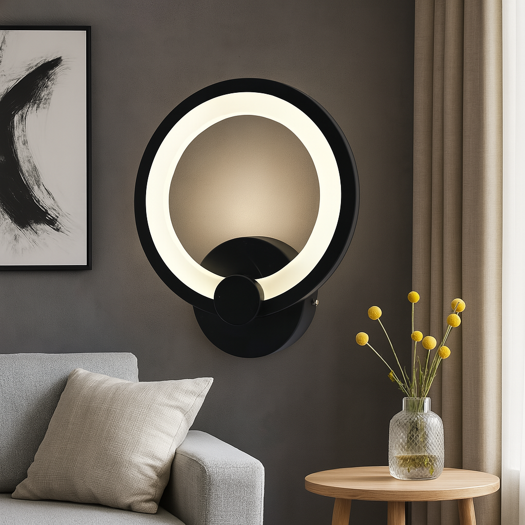 Aplica LED Neagră 8067/1BK – Design Modern Circular, 22W, Alb Calda-Neutra-Rece