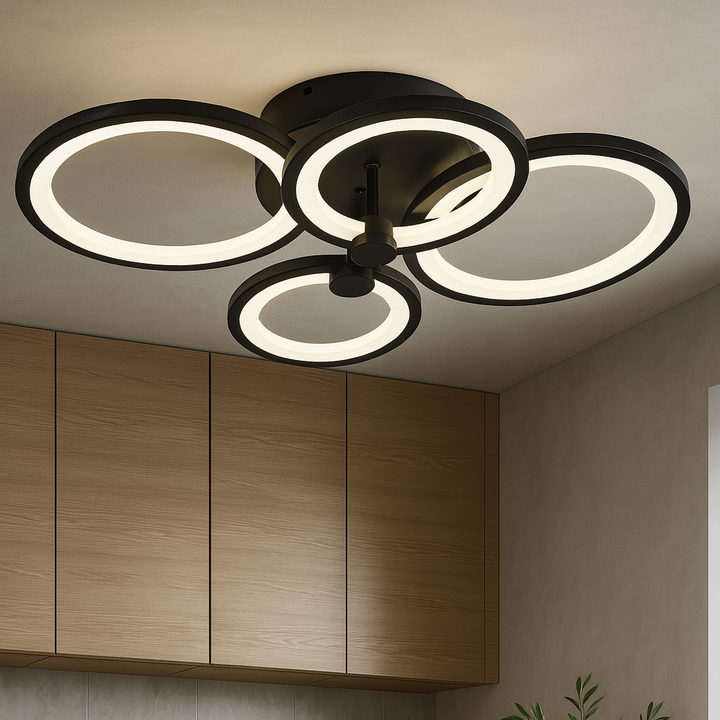 Lustra LED cu telecomanda, Neagră 8067/2+2BK, 108W cu Inele, 3000–6500K